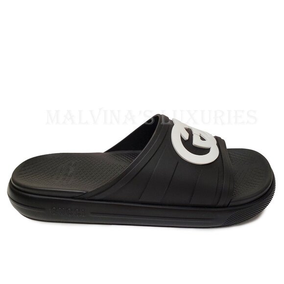 GUCCI SHOES MEN WHITE INTERLOCKING G LOGO BLACK RUBBER SLIDES sz 9 / 9.5 - Picture 8 of 15